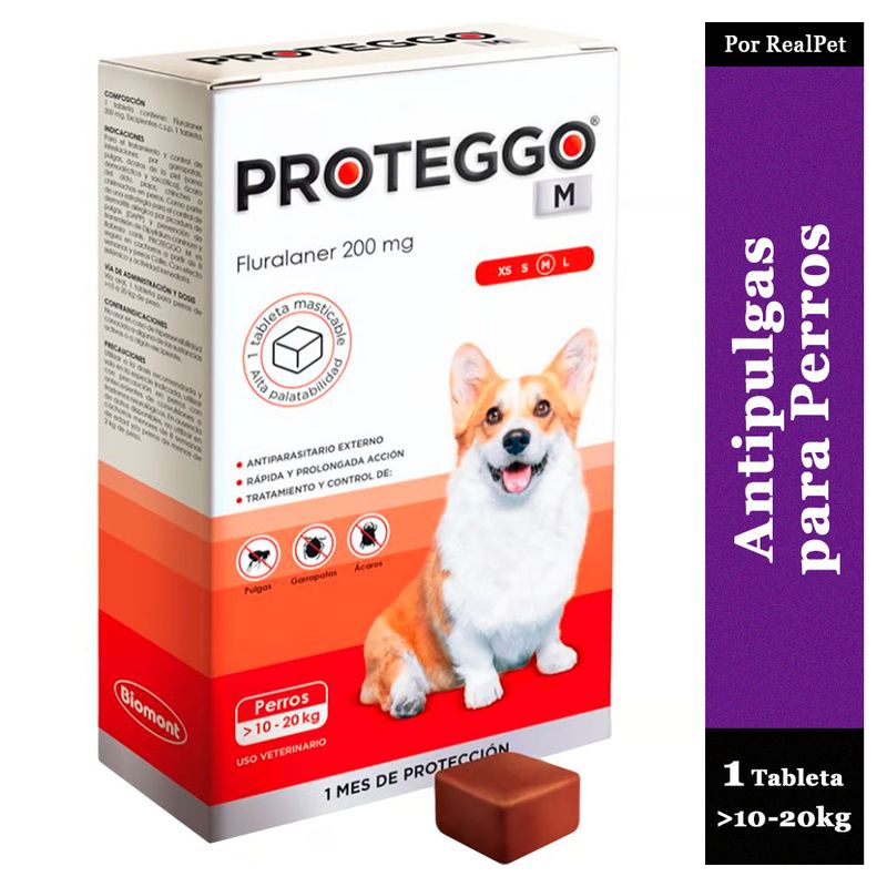 PROTEGGO - Antipulga Masticable Proteggo 1M para Perros de 10 - 20 kg