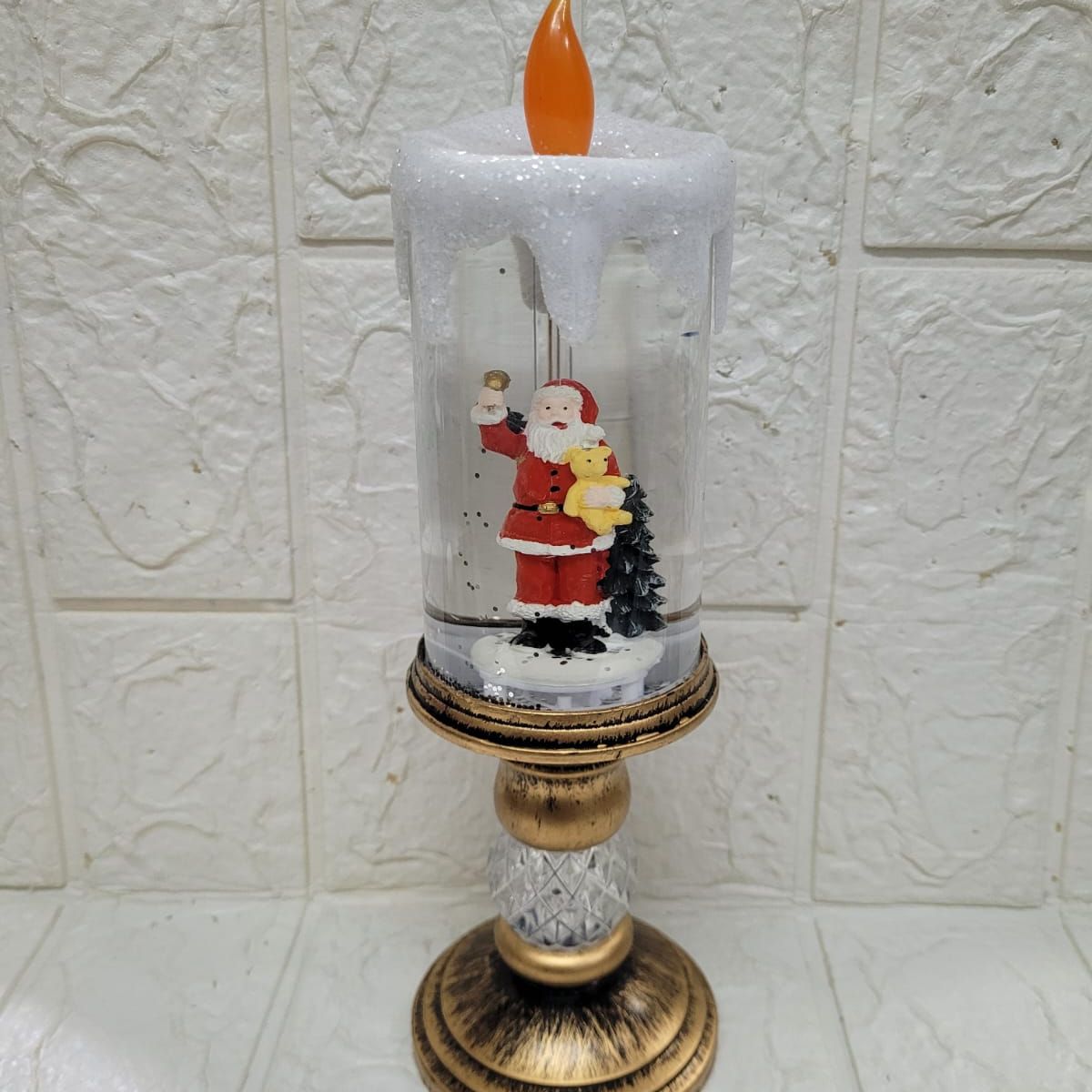 GENERICO - Candelabro Navideño Papá Noel Vidrio 26cm Doble Energía