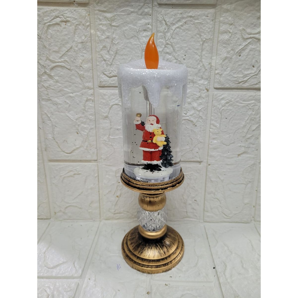 GENERICO - Candelabro Navideño Papá Noel Vidrio 26cm Doble Energía