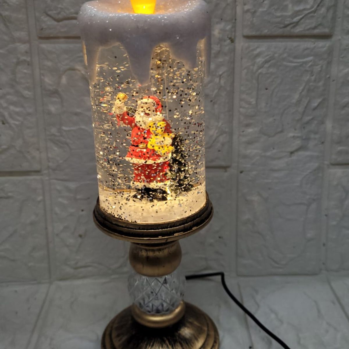 GENERICO - Candelabro Navideño Papá Noel Vidrio 26cm Doble Energía