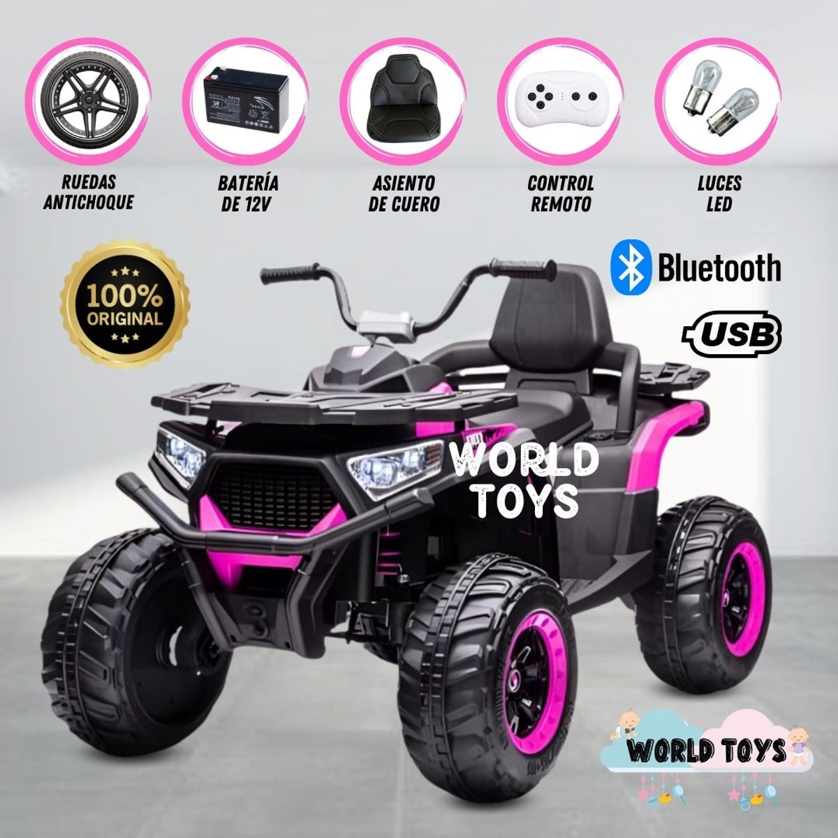 GENERICO - Cuatrimoto a Batería Musical «JENSEN» Pink