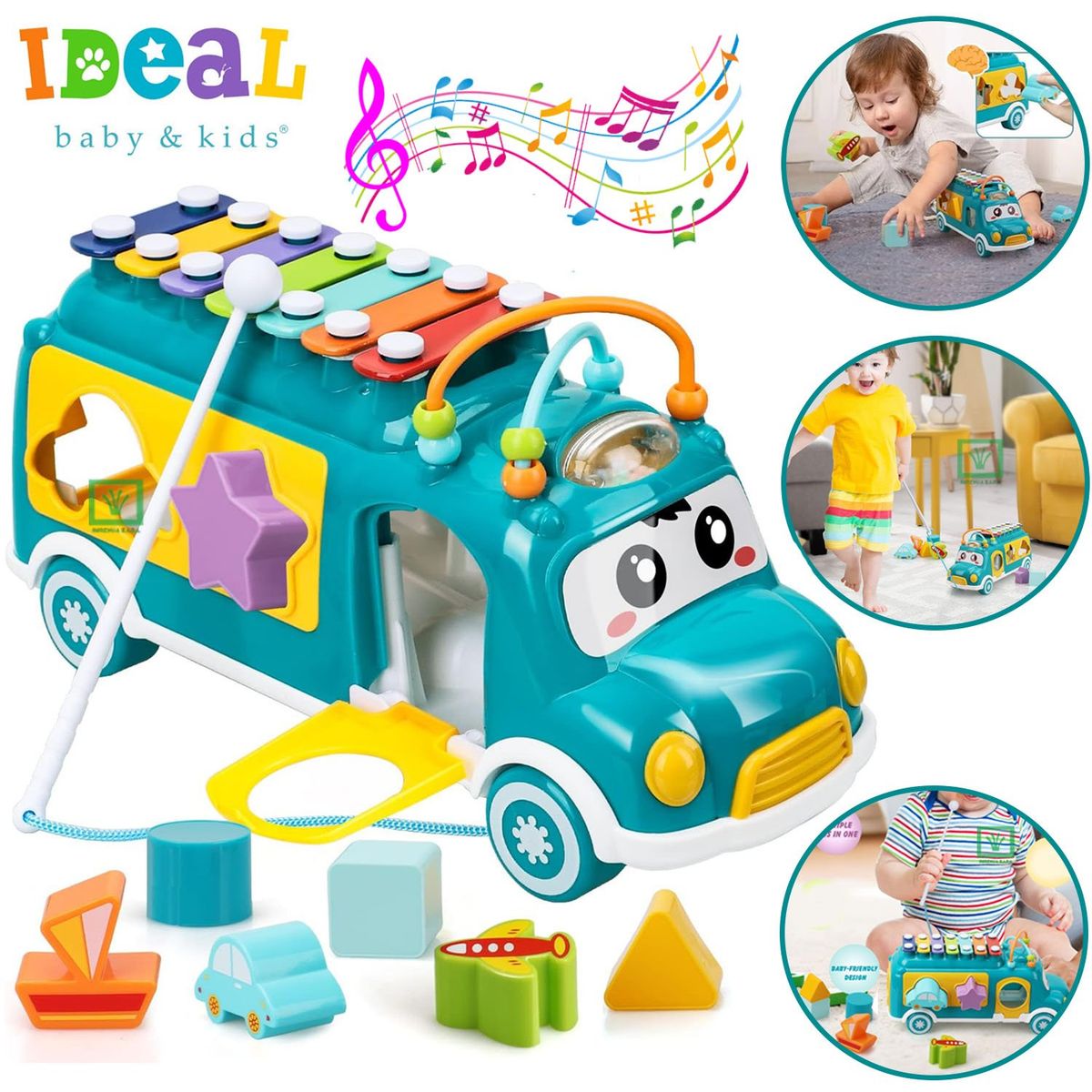 IDEAL - Camioncito Musical Xilofono y Bloques De Construcción Niño