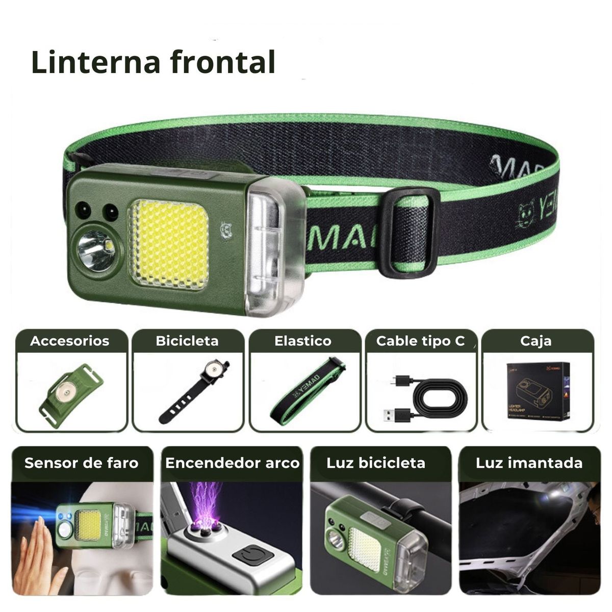 GENERICO - Linterna de cabeza Inteliguente con sensor y encendedor base imantada