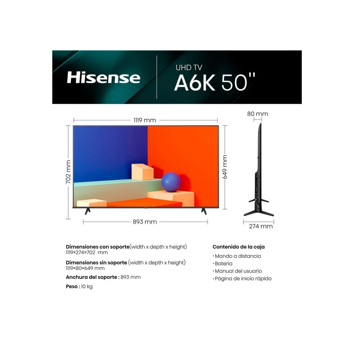 HISENSE - TELEVISOR HISENSE 50 UHD 4K DOLBY VISION SMART 50A6K