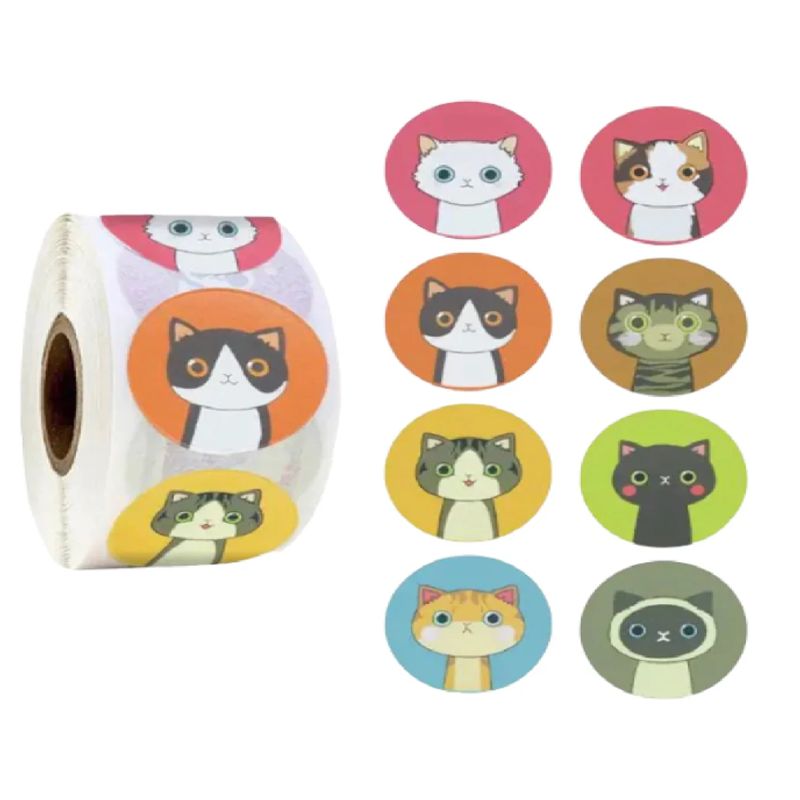 GENERICO - 100 stickers en rollo Gatos, Gatitos 2