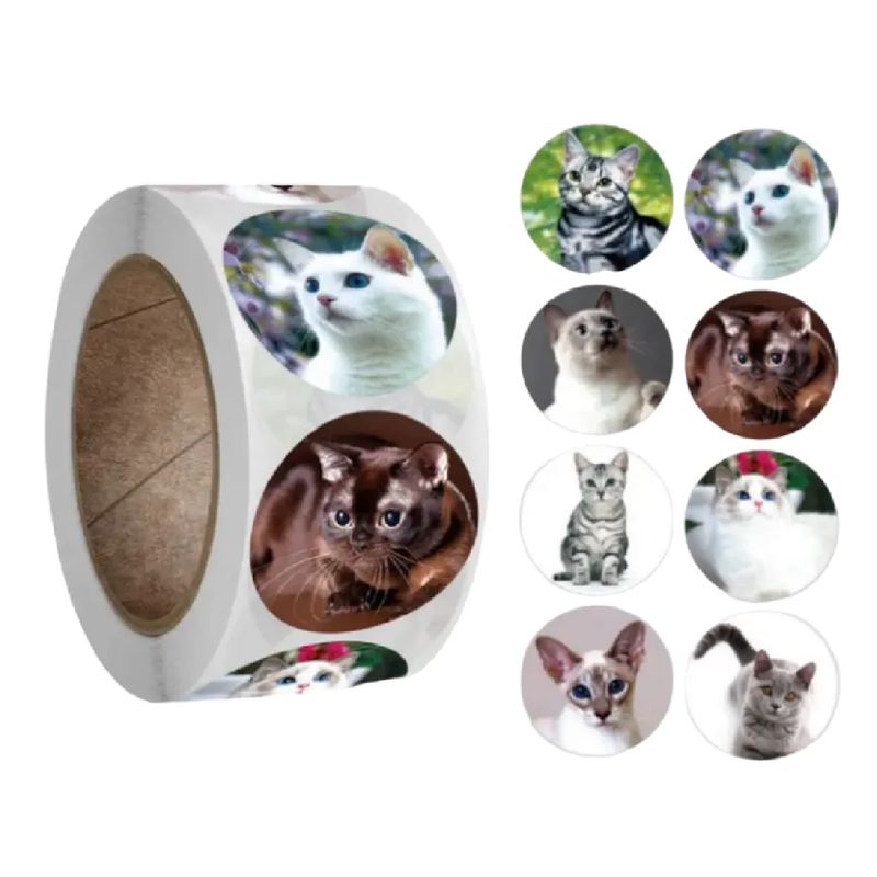 GENERICO - 100 stickers en rollo Gatos, Gatitos 3