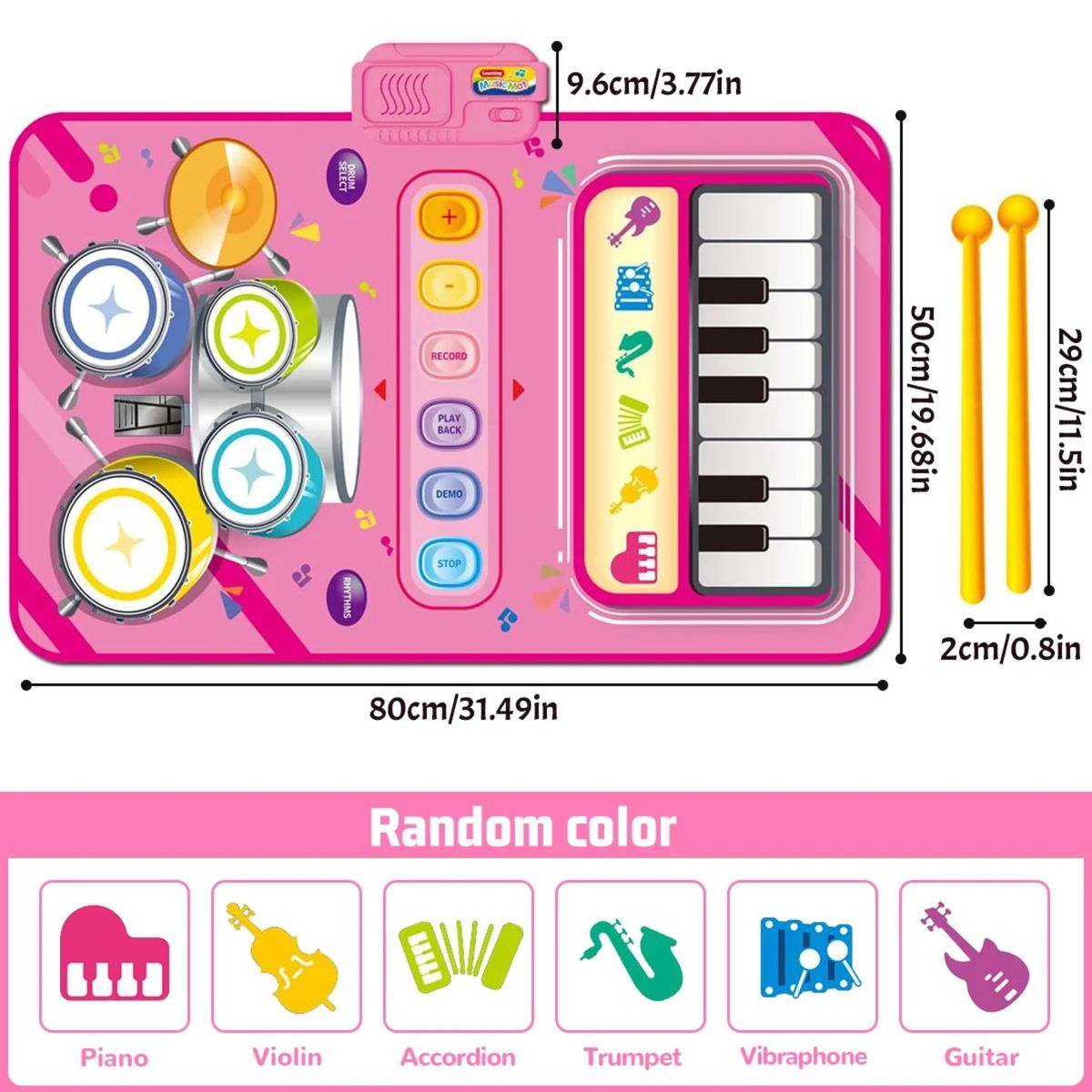 GENERICO - Juguete para bebes Alfombra Musical Piano y Batería Rosado