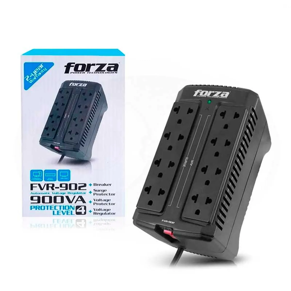 FORZA - ESTABILIZADOR FORZA FVR-902 900V/450W 8 TOMAS