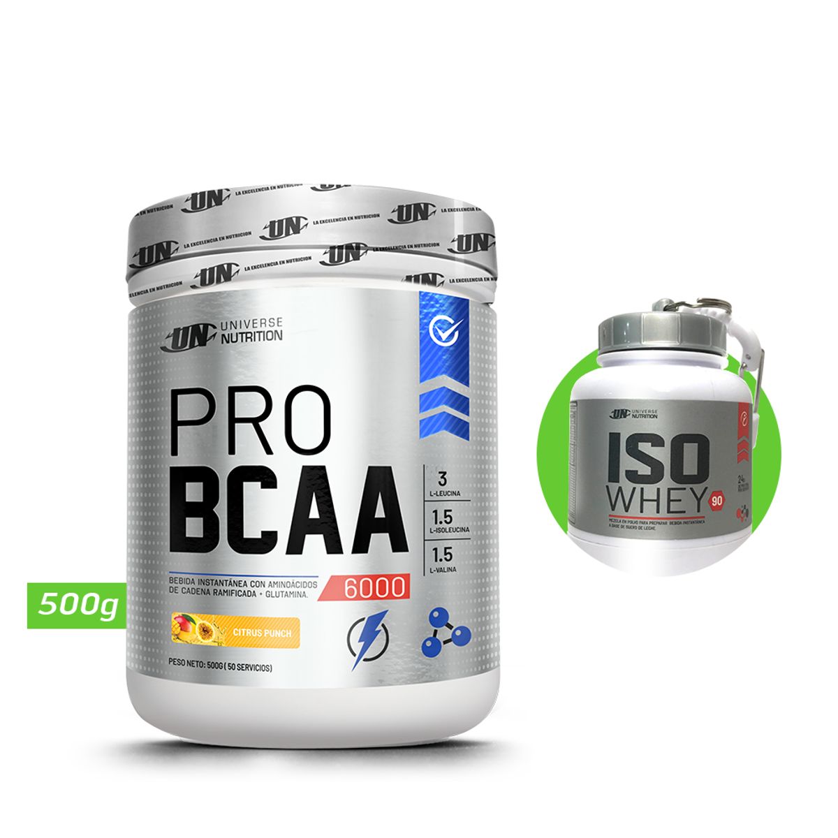 UNIVERSE NUTRITION - Pro bcaa 6000 500gr aminoácidos un citrus punch + regalos