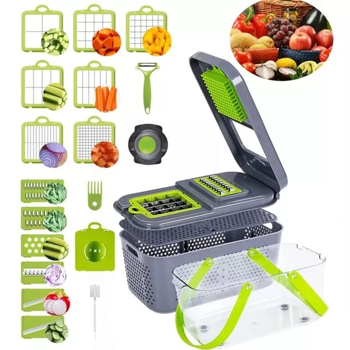 GENERICO - Cortador Picador De Alimentos 22 En 1 Manual Fruta Verduras