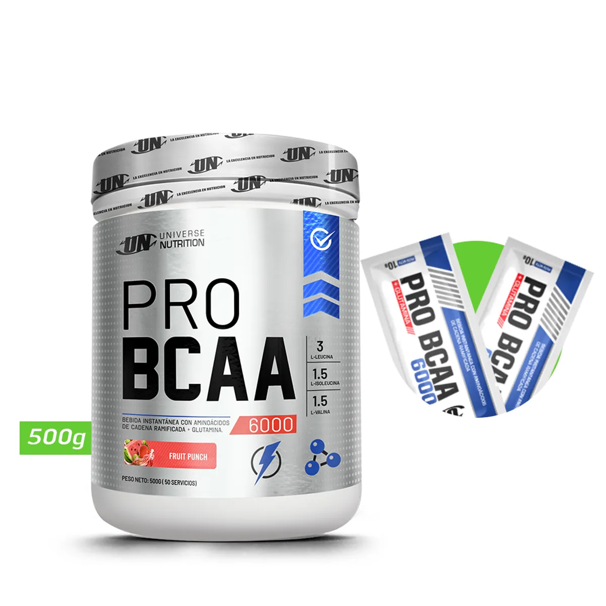 UNIVERSE NUTRITION - PRO BCAA 6000 Aminoácidos 500gr Fruit punch + REGALOS
