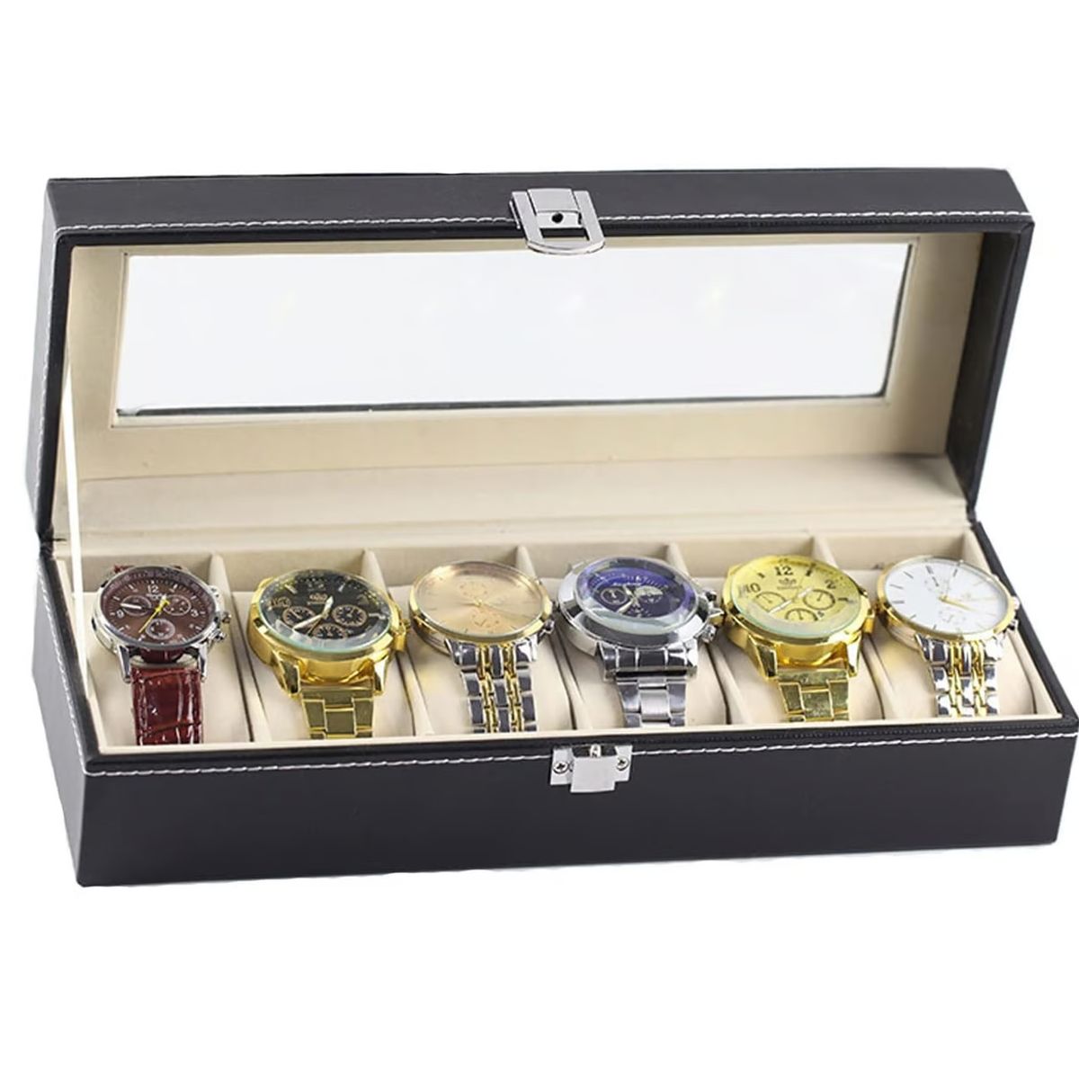 GENERICO - Caja Porta Relojes de Lujo Elegante 6 Compartimientos