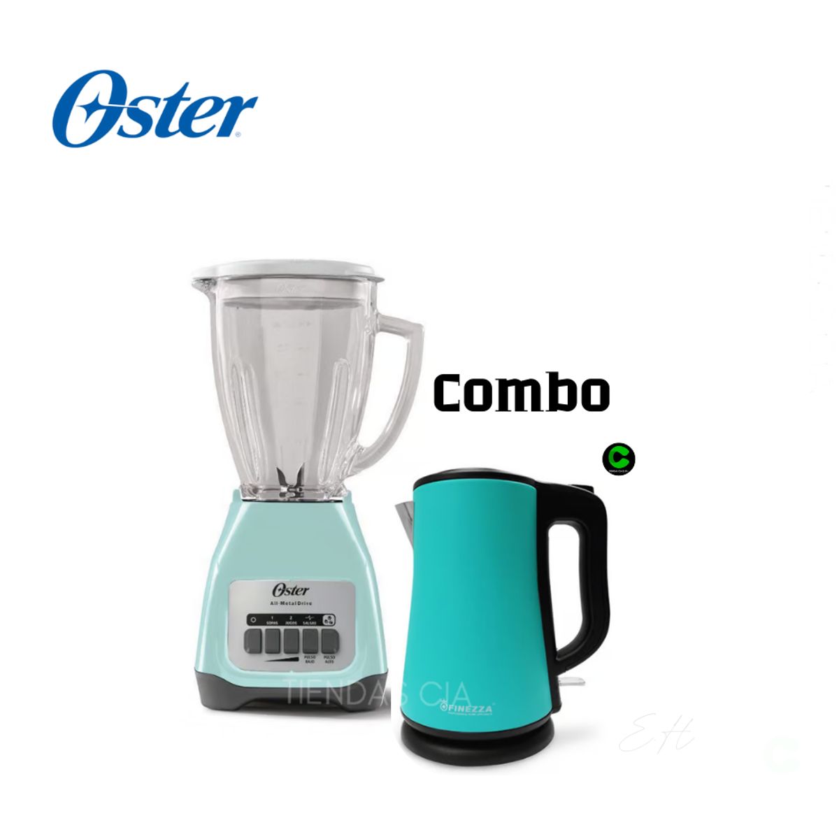 OSTER - Combo Licuadora BLSTKAGVPB Oster y Hervidor CK-660HA Finezza -TURQUEZA
