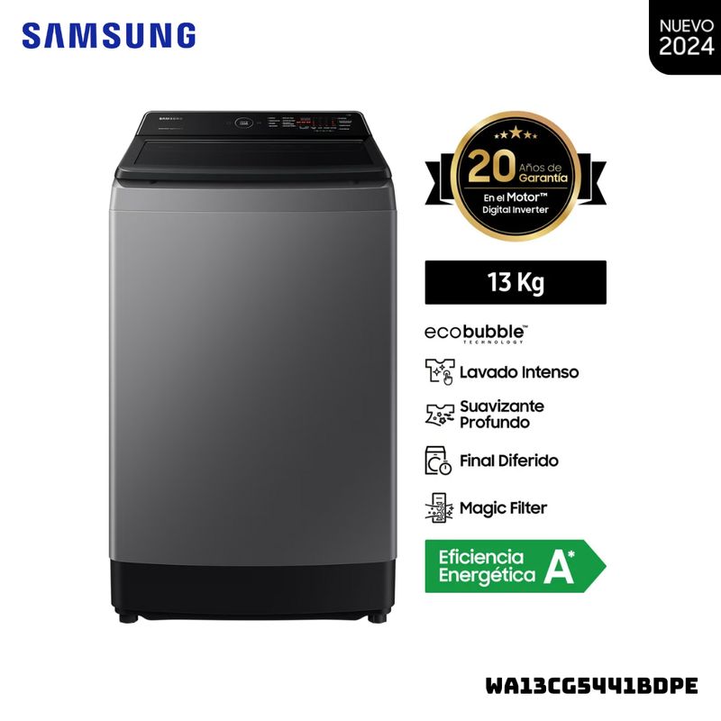 SAMSUNG - LAVADORA SAMSUNG ECOBUBBLE 13 KG CARGA SUPERIOR GRIS - WA13CG5441BDPE