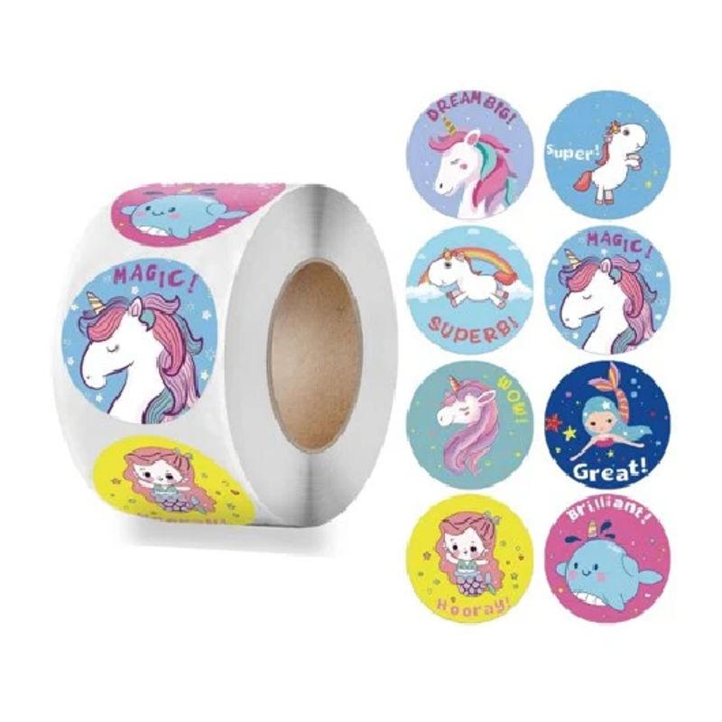 GENERICO - 100 stickers en rollo Unicornios