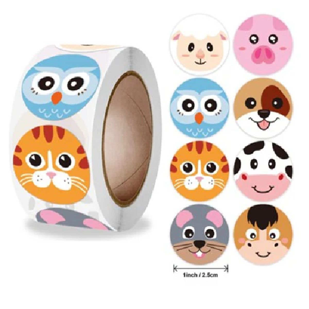 GENERICO - 100 stickers en rollo Animales de la Granja