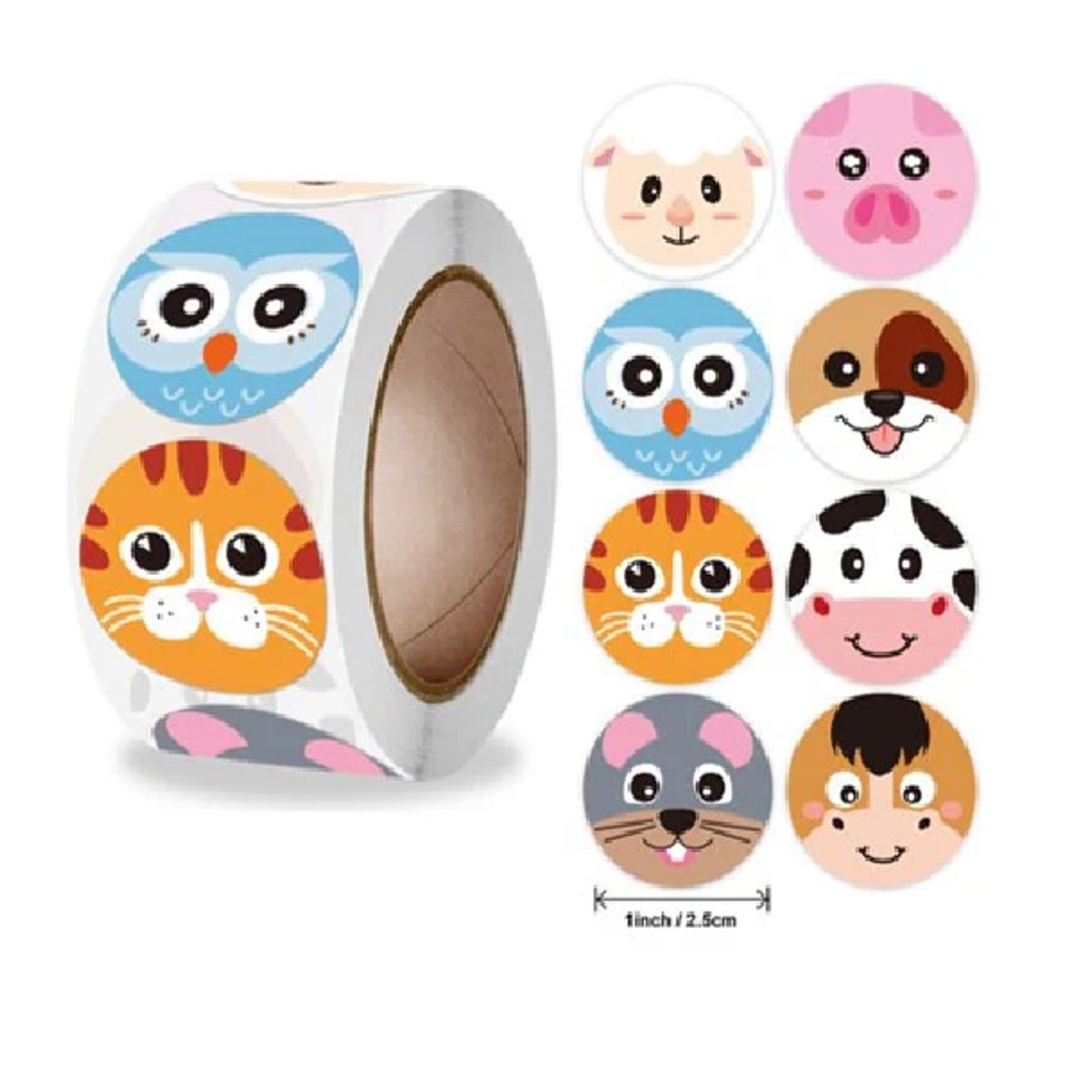 GENERICO - 100 stickers en rollo Animales de la Granja