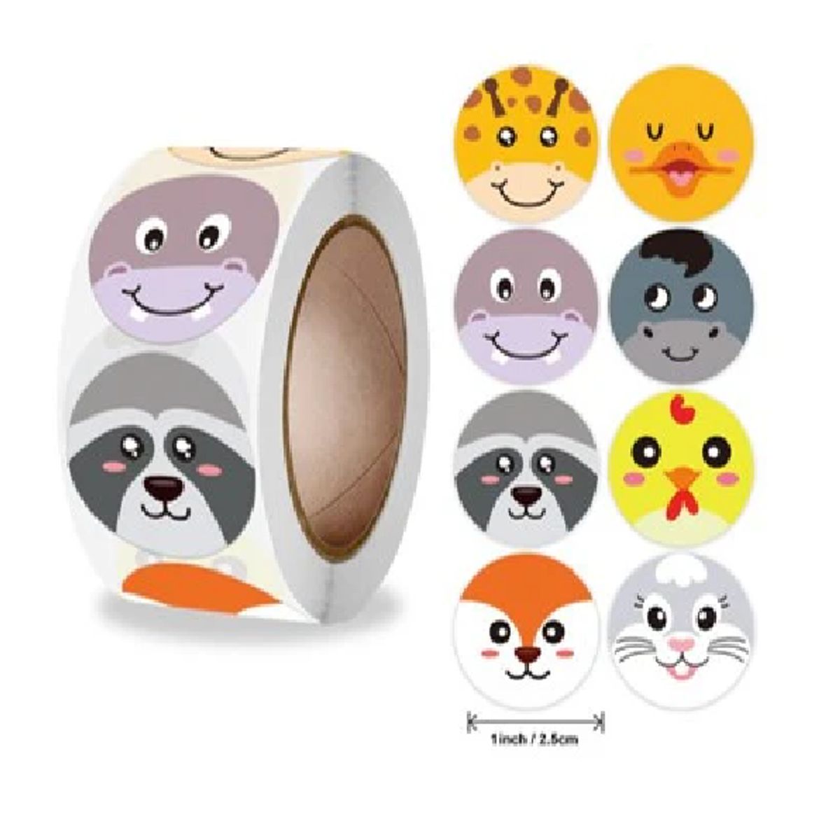 GENERICO - 100 stickers en rollo Animales de la Granja 2