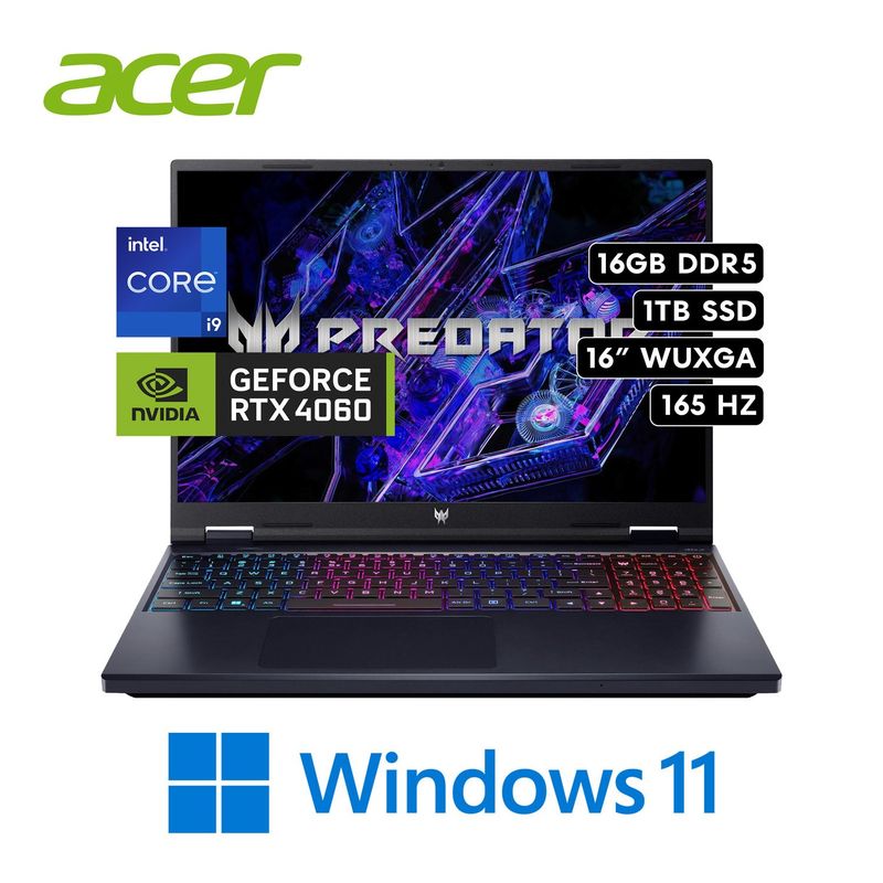 ACER - Laptop Gaming Acer Predator Helios Neo 16 Intel i9 14900HX 16GB 1TB SSD RTX 4060 8GB 16″ WUXGA WIN11
