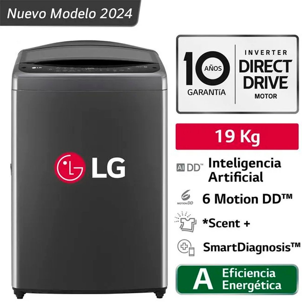 LG - LAVADORA LG 19 KG CARGA SUPERIOR AI DD INTELIGENCIA ARTIFICIAL WT19BV6T