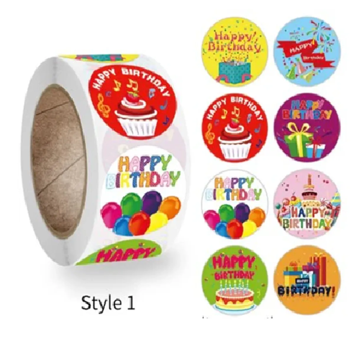 GENERICO - 100 stickers en rollo feliz cumpleaños, felicitaciones