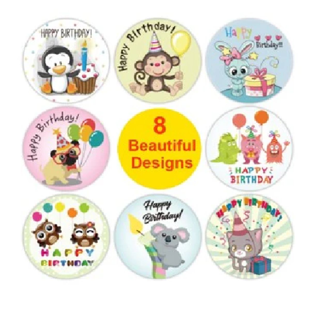 GENERICO - 100 stickers en rollo feliz cumpleaños, felicitaciones 2