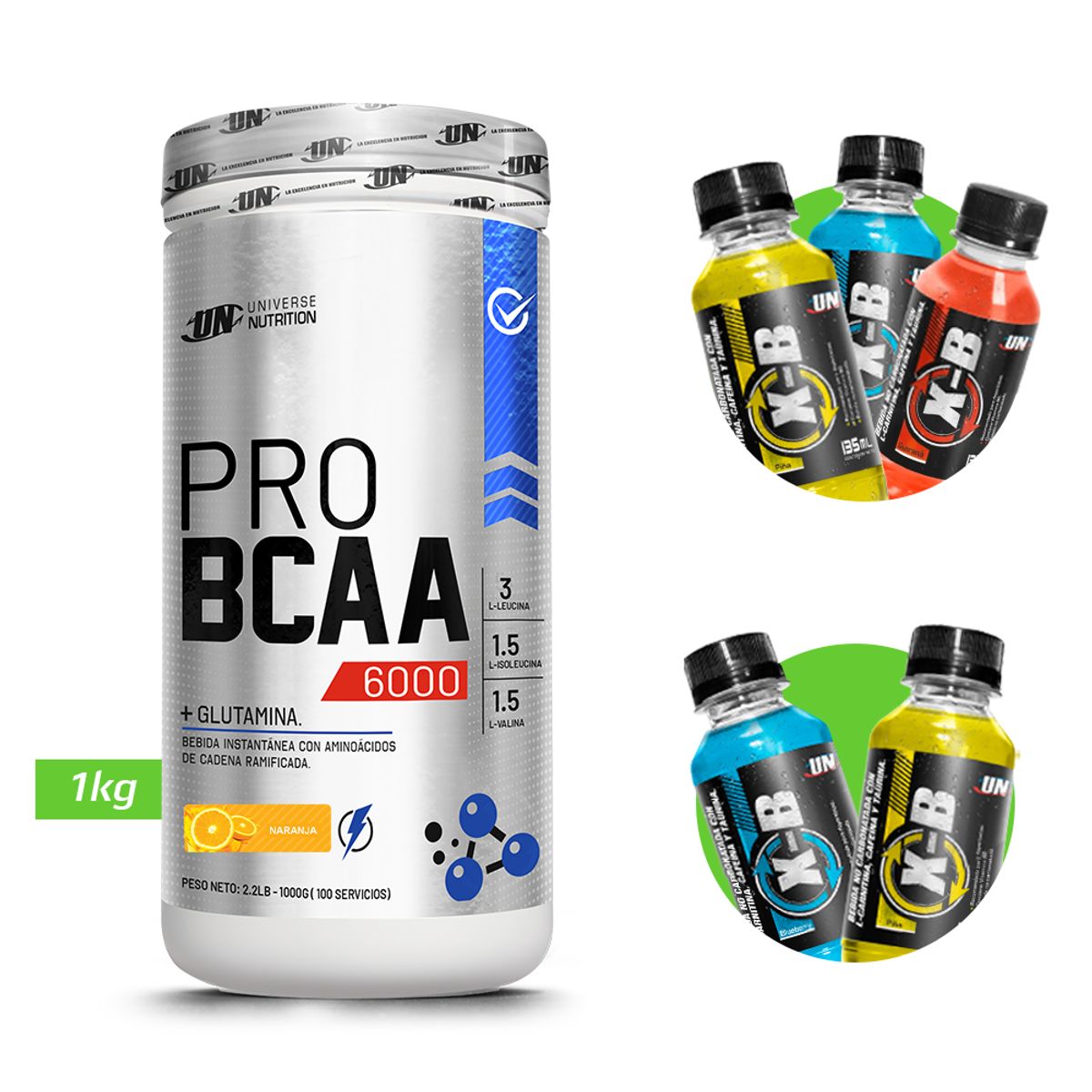 UNIVERSE NUTRITION - Pro bcaa 1kg aminoácidos un naranja  regalos