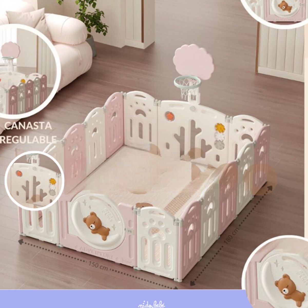 GENERICO - Centro de juegos de bebe Oso dormilón rosado