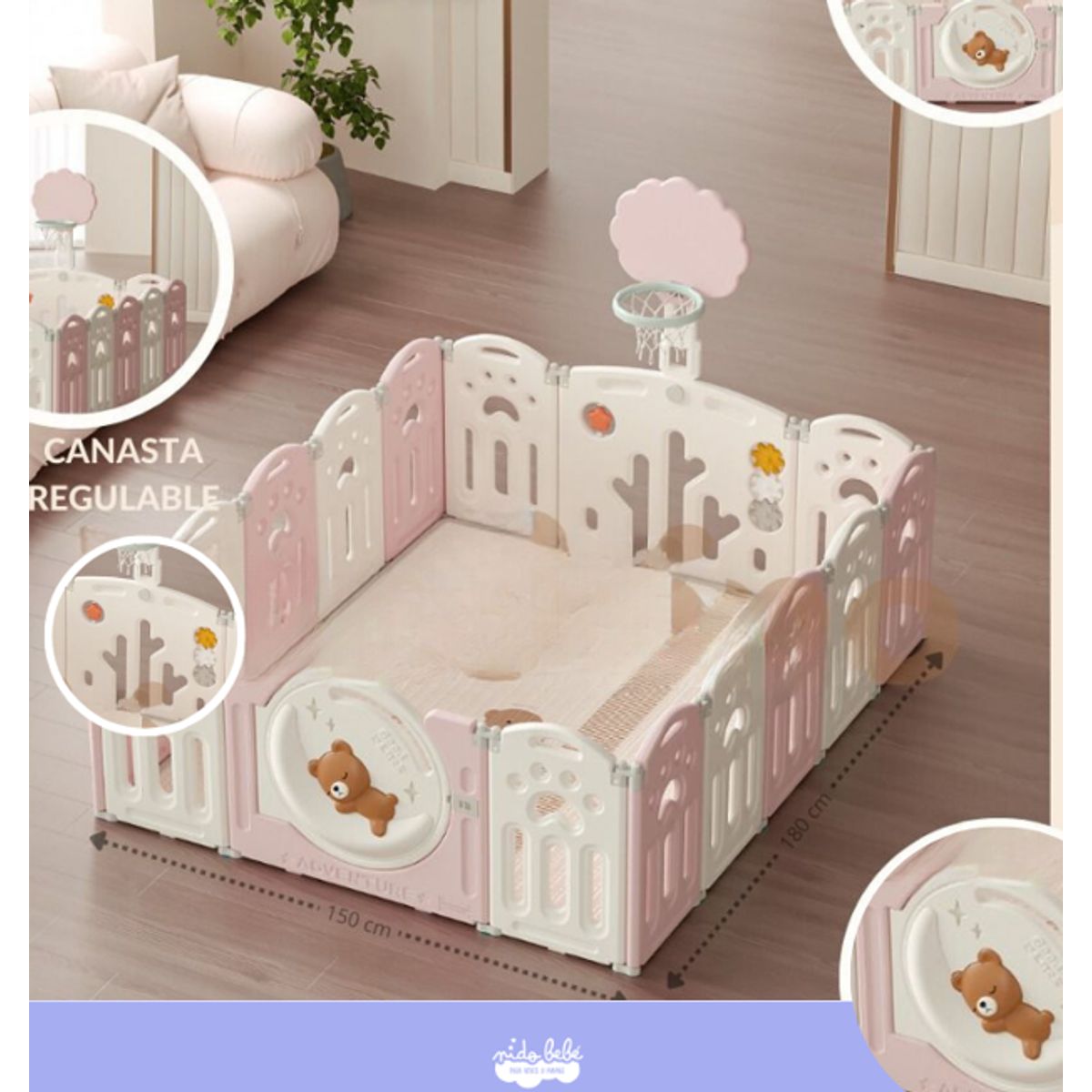 GENERICO - Centro de juegos de bebe Oso dormilón rosado