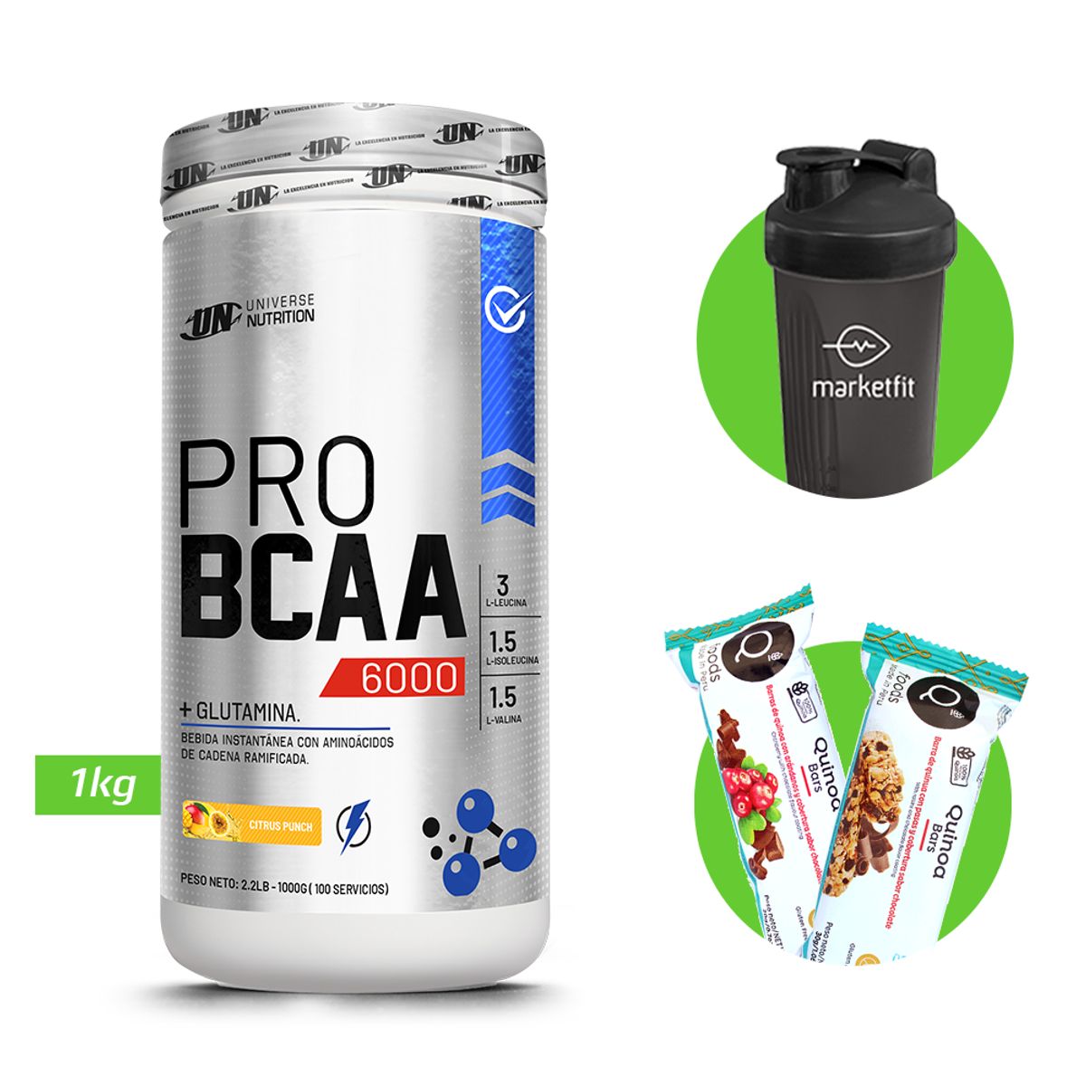 UNIVERSE NUTRITION - PRO BCAA 6000 Aminoácidos 1 kg Citrus punch + REGALOS