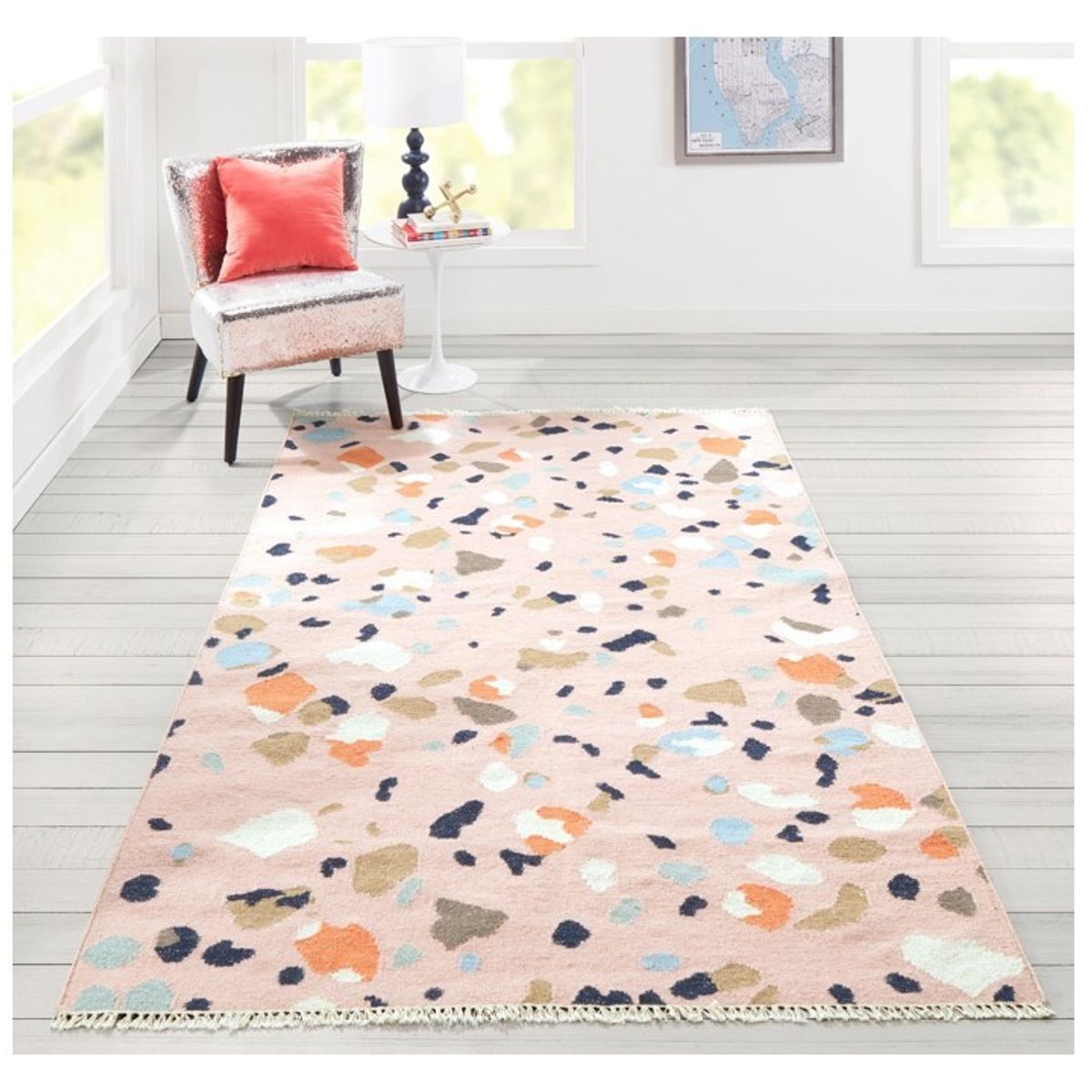 NATHAN - Alfombra Infantil de Lana Rosada 168x107