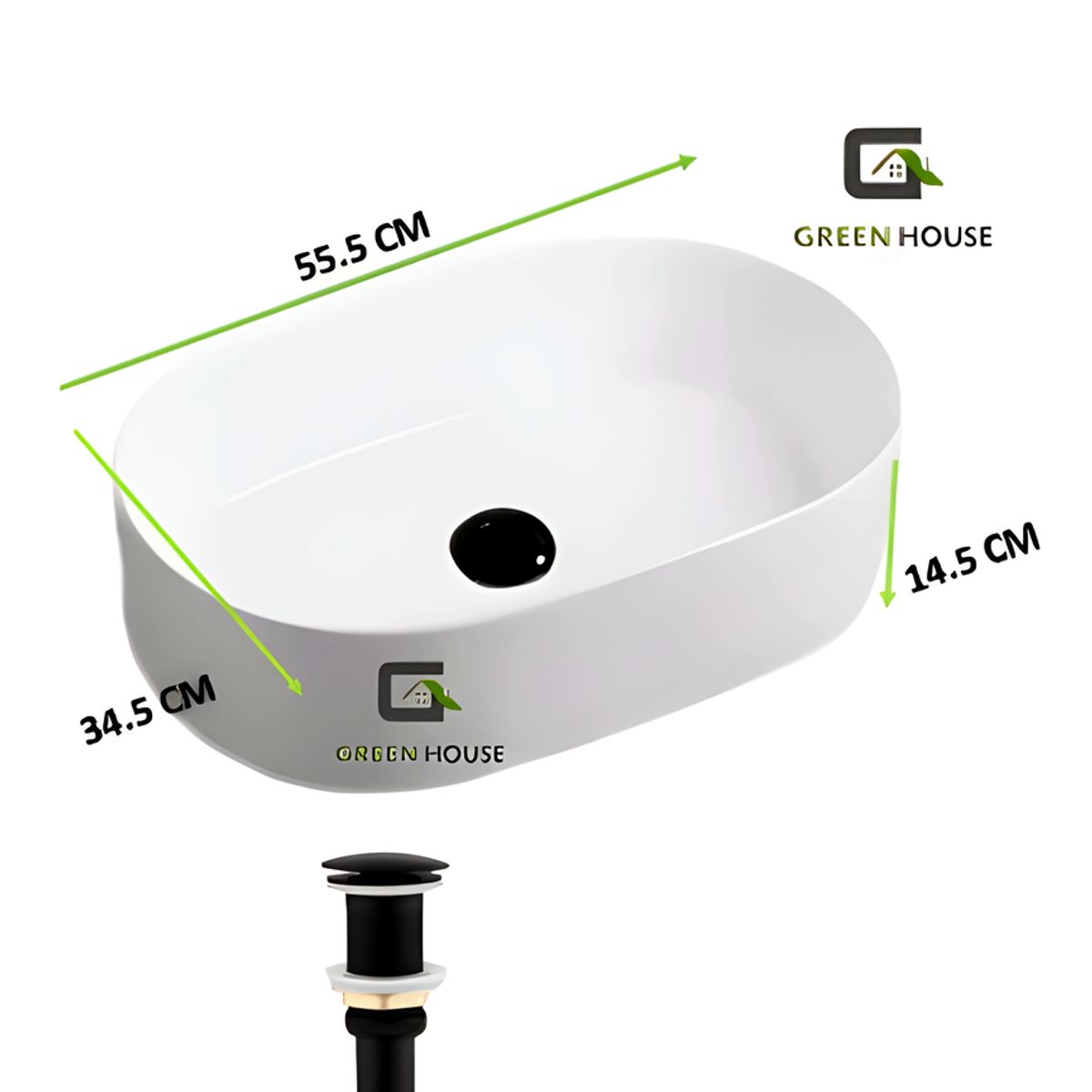 GREEN HOUSE - LAVAMANOS BOWL  ALANA  - ENLOZADO  BLANCO + DESAGUE NEGRO