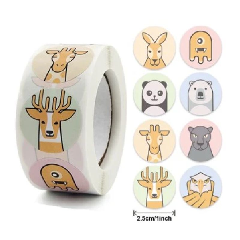 GENERICO - 100 stickers en rollo animales 6
