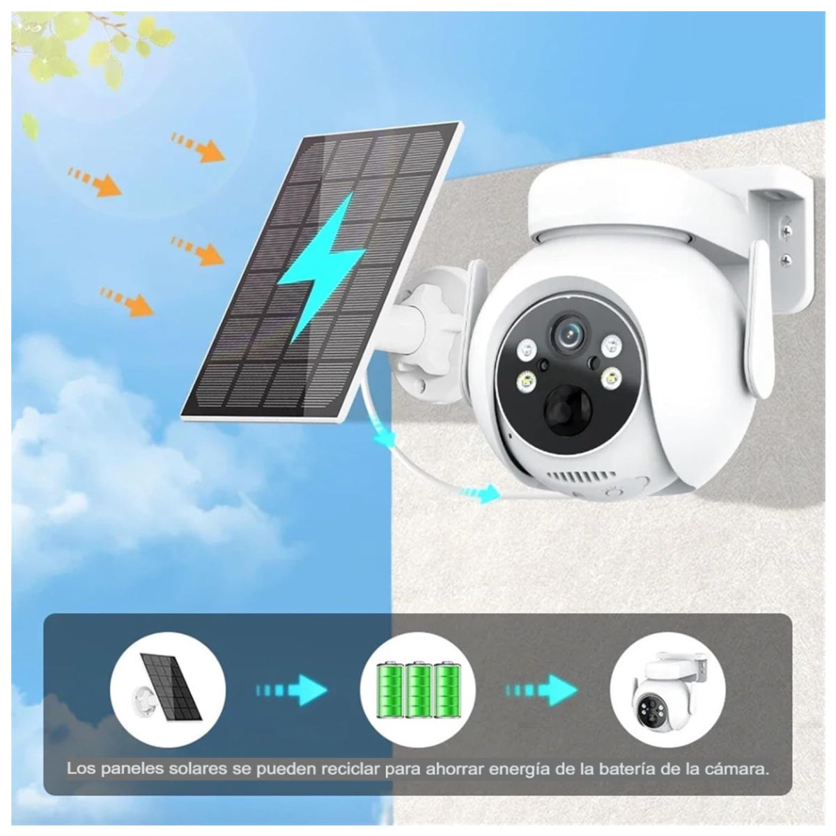 SEISA - Cámara De Seguridad Al Aire Libre Solar - Wifi acceso remoto detección AI 4MP