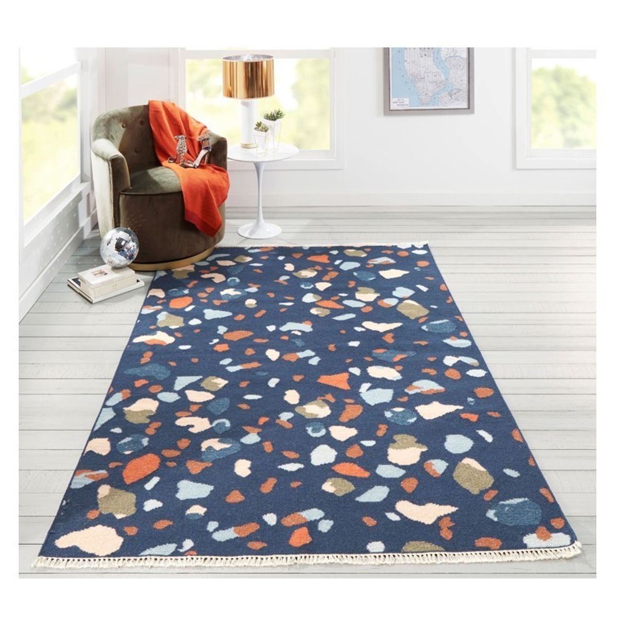 NATHAN - Alfombra Infantil de Lana Azul 168x107