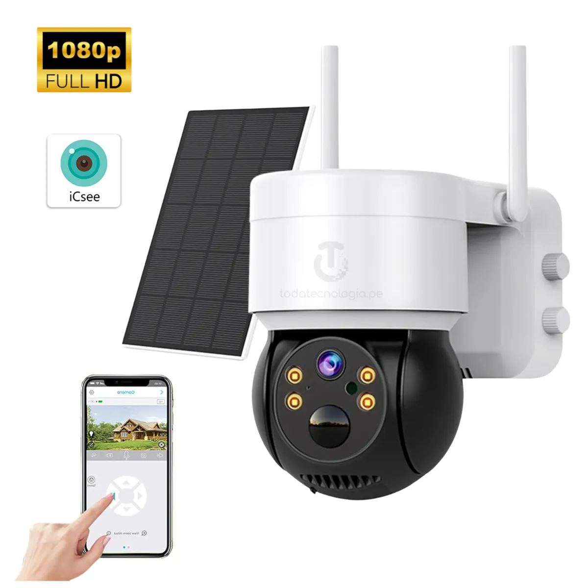 SEISA - Cámara De Seguridad IP con Panel Solar PTZ Exterior Vision Noctura Inflarrojo