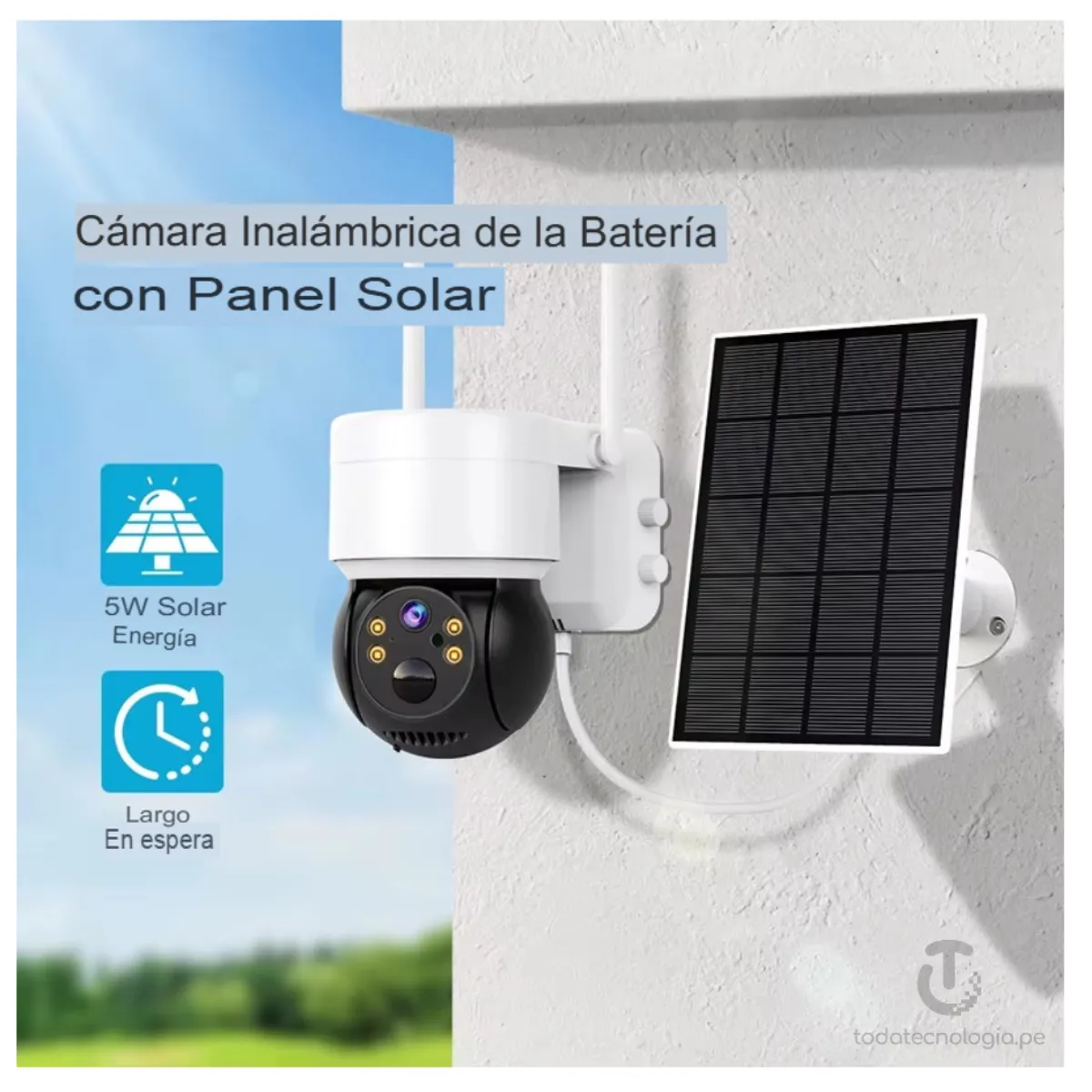 SEISA - Cámara De Seguridad IP con Panel Solar PTZ Exterior Vision Noctura Inflarrojo
