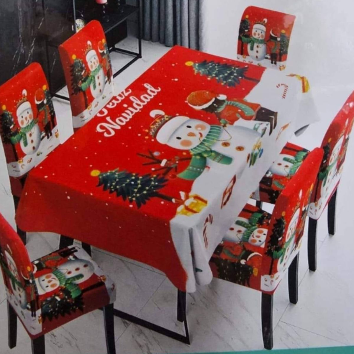 GENERICO - Mantel Navideño + 06 Forros Funda De Silla / NAVIDAD