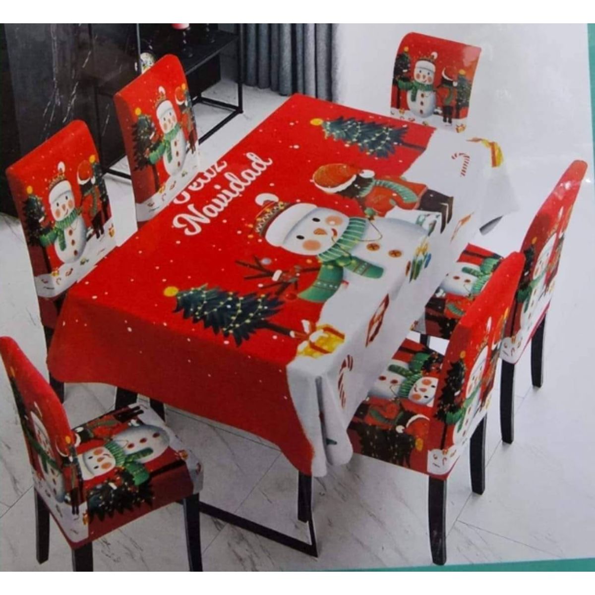 GENERICO - Mantel Navideño + 06 Forros Funda De Silla / NAVIDAD