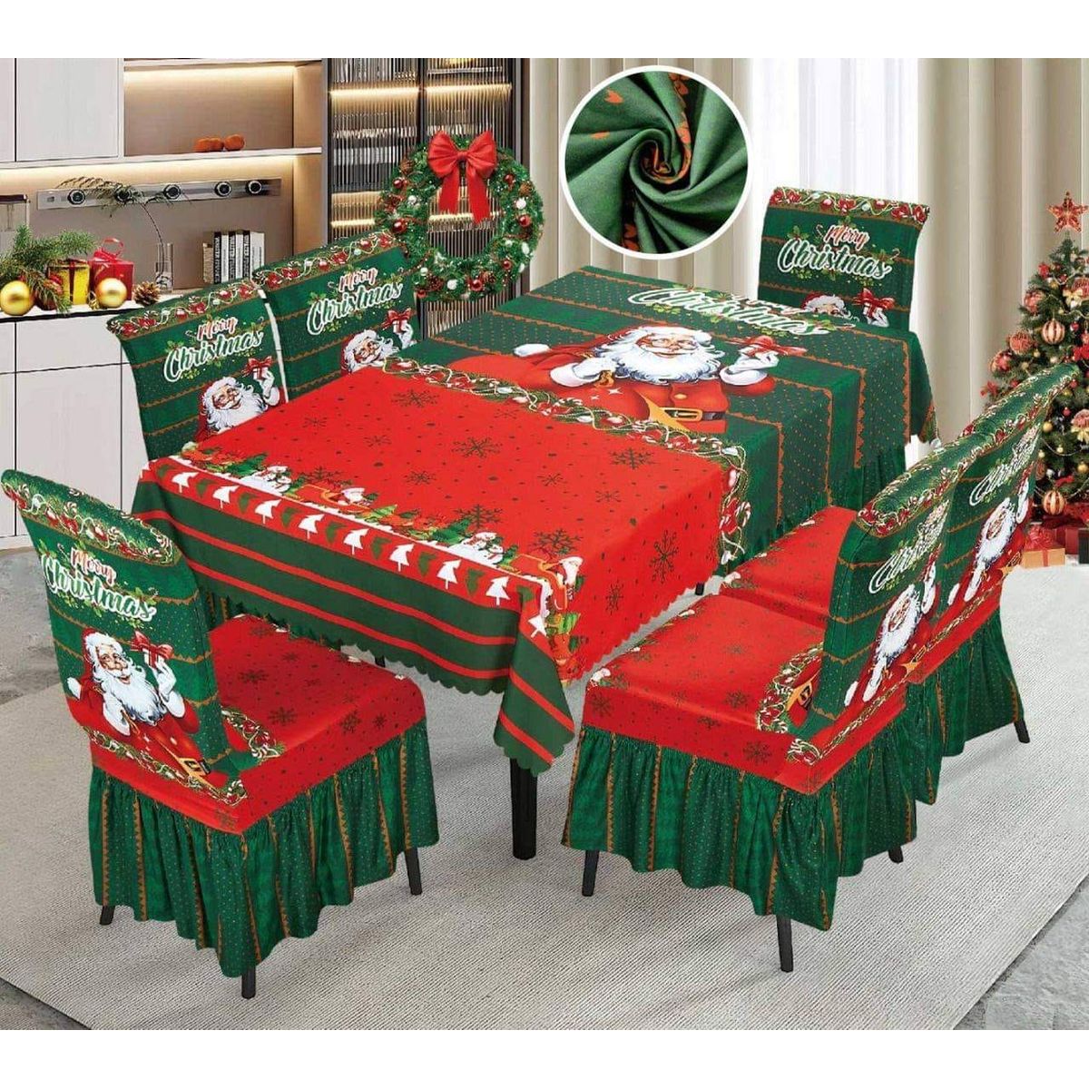 GENERICO - Mantel Navideño + 06 Forros Funda De Silla / NAVIDAD