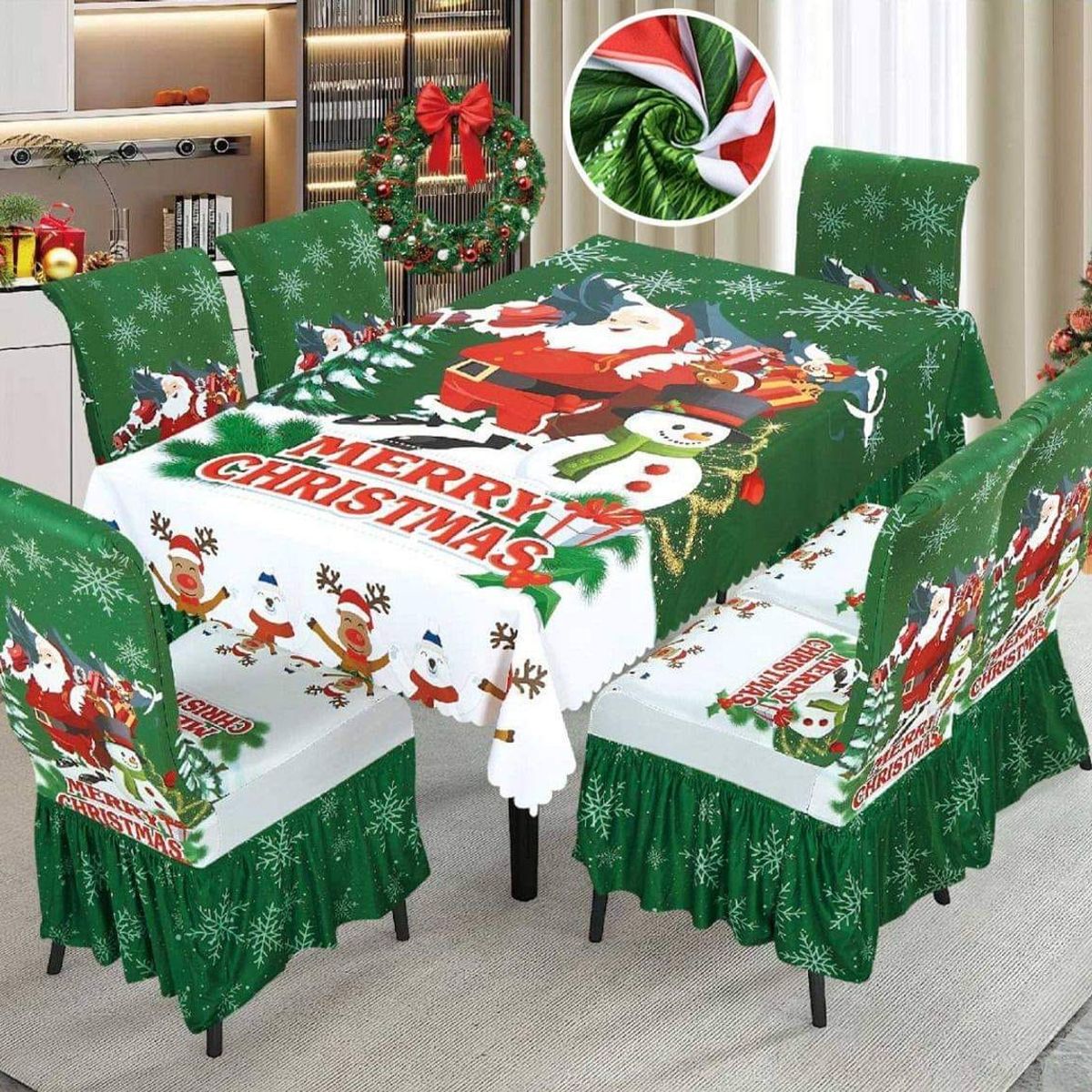 GENERICO - Mantel Navideño + 06 Forros Funda De Silla / NAVIDAD