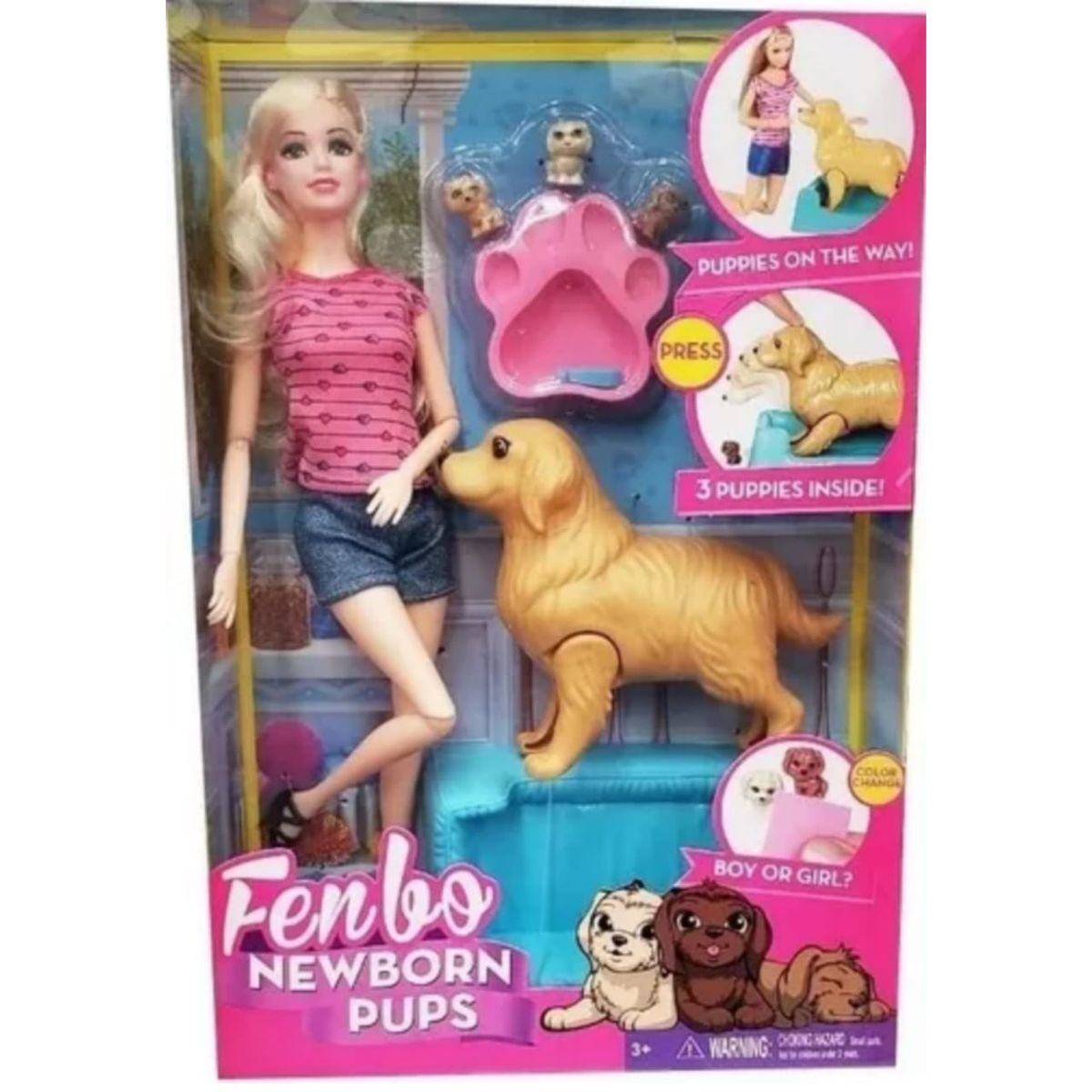 GENERICO - Set de Muñeca con Cachorros recién Nacidos + Acesorios