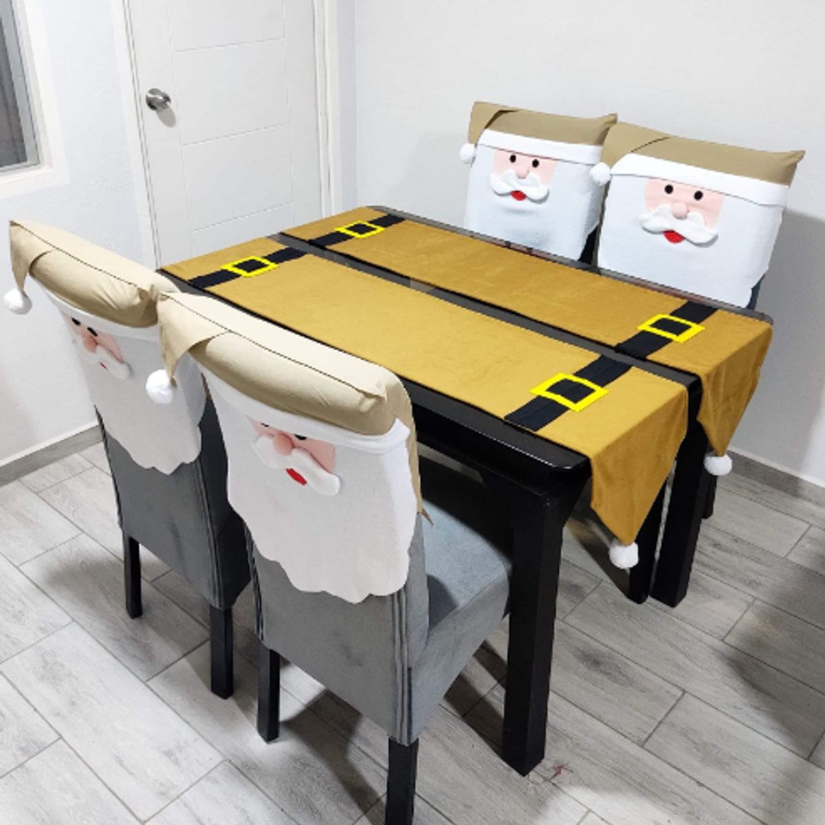 GENERICO - Camino de mesa Navideño y fundas para 4 sillas