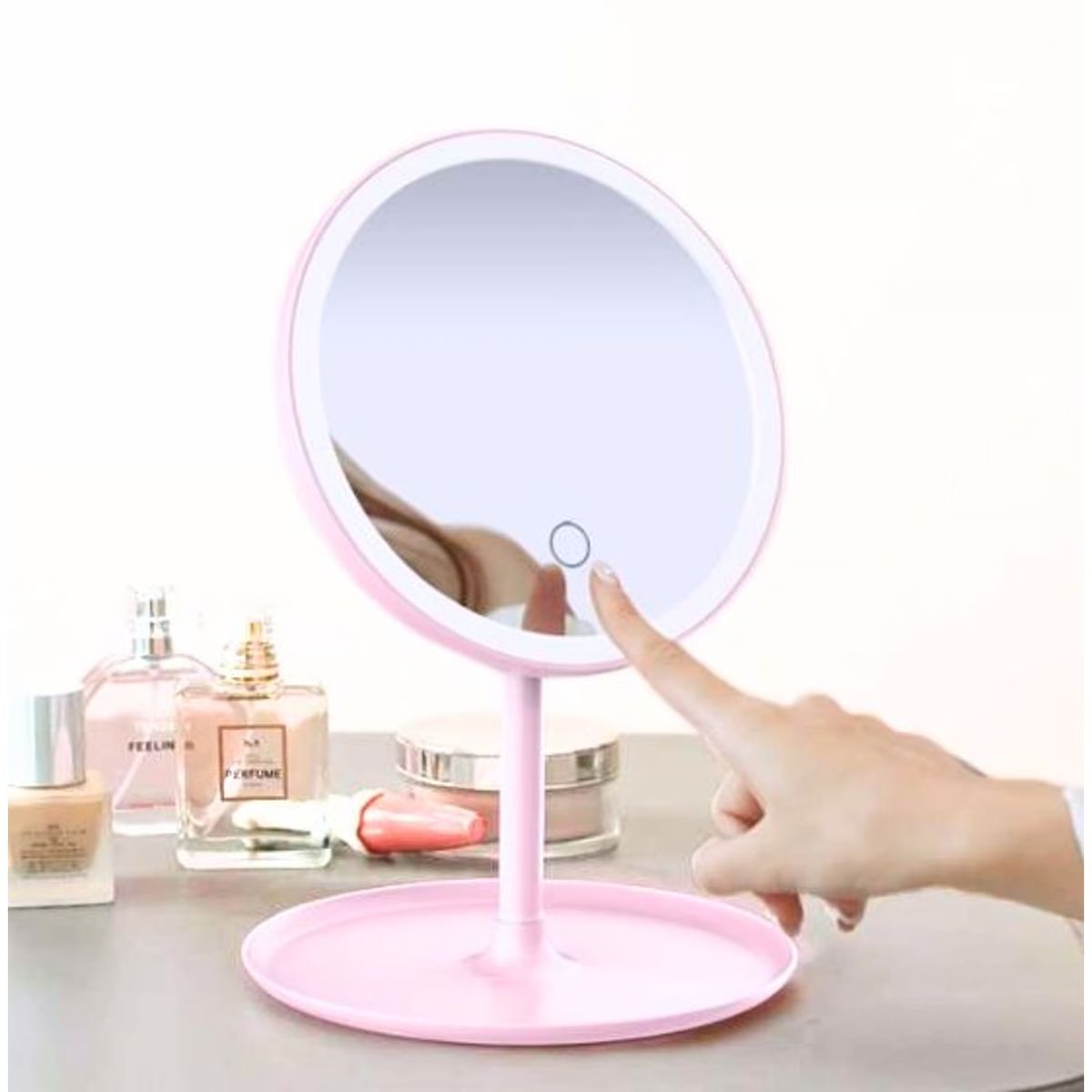 GENERICO - ESPEJO CIRCULAR CON LUZ Led Color Rosa