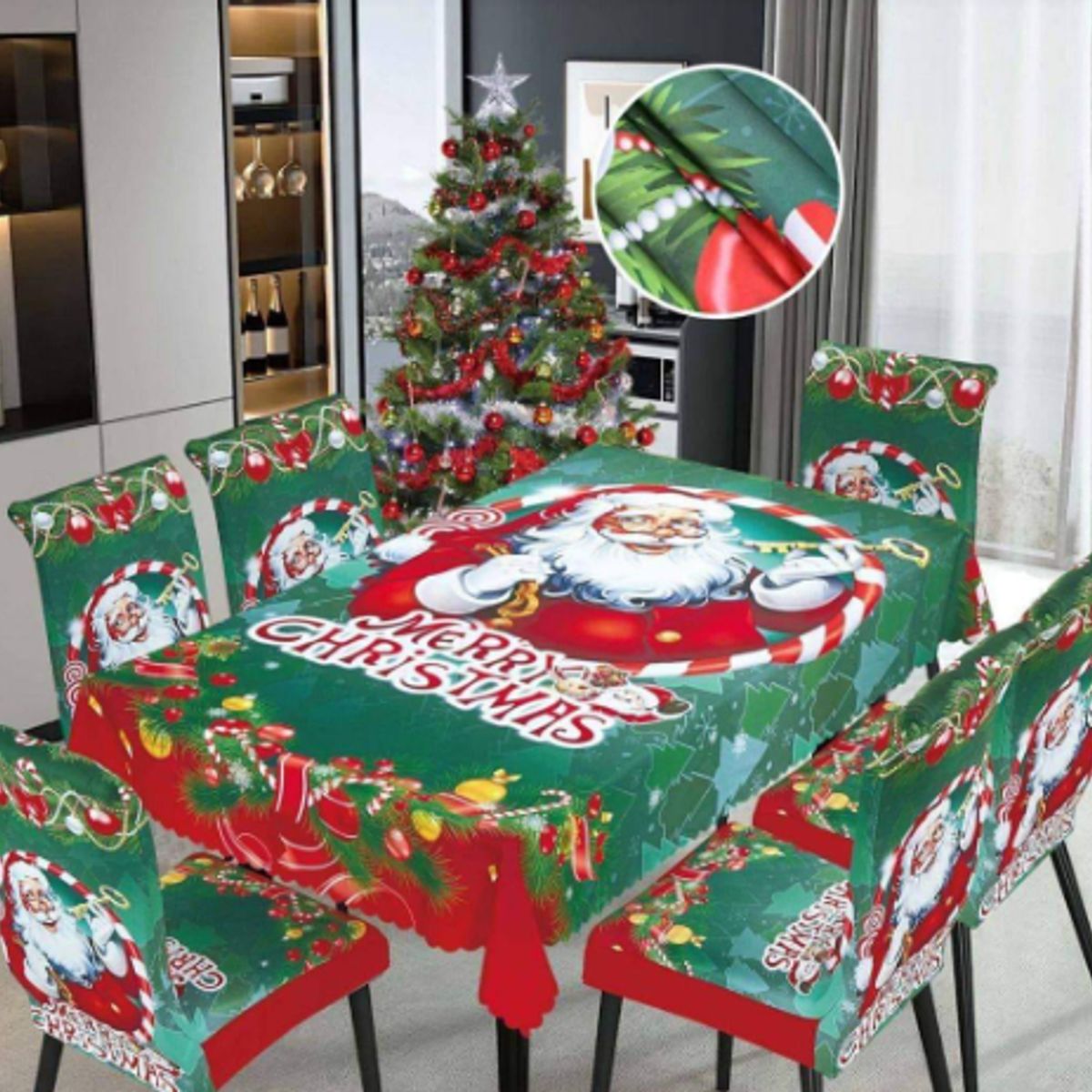 GENERICO - Mantel Navideño + 06 Forros Funda De Silla / NAVIDAD