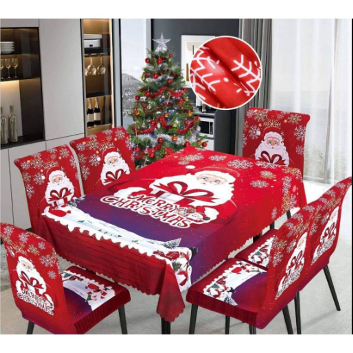 GENERICO - Mantel Navideño + 06 Forros Funda De Silla / NAVIDAD