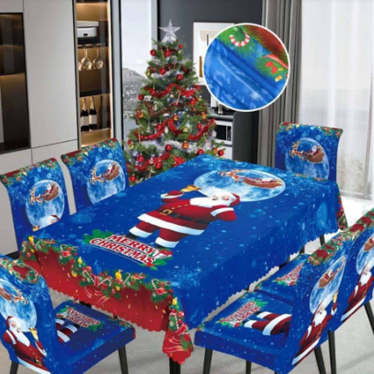 GENERICO - Mantel Navideño + 06 Forros Funda De Silla / NAVIDAD