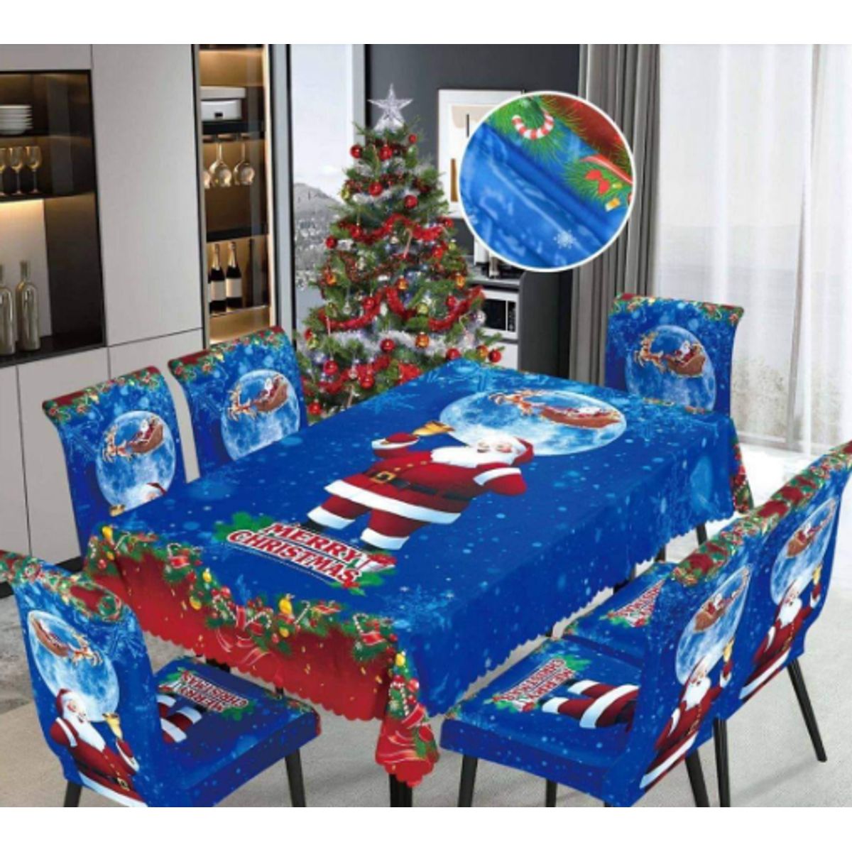 GENERICO - Mantel Navideño + 06 Forros Funda De Silla / NAVIDAD