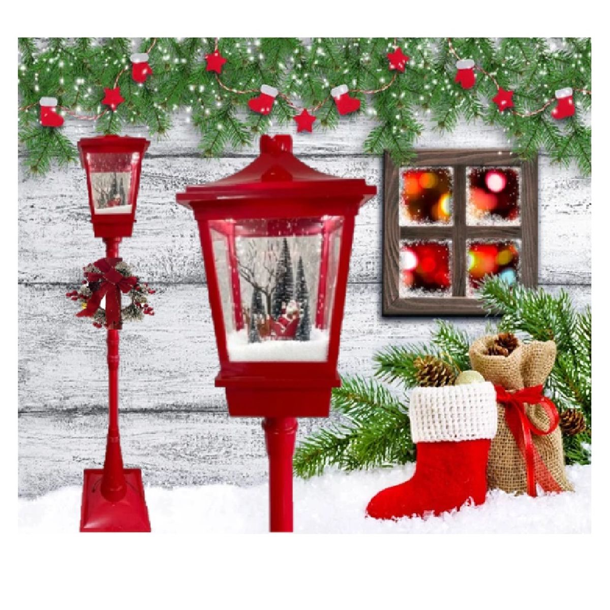 GENERICO - Farol Navideño Musical Pedestal Con Luces Movimiento Caída Nieve