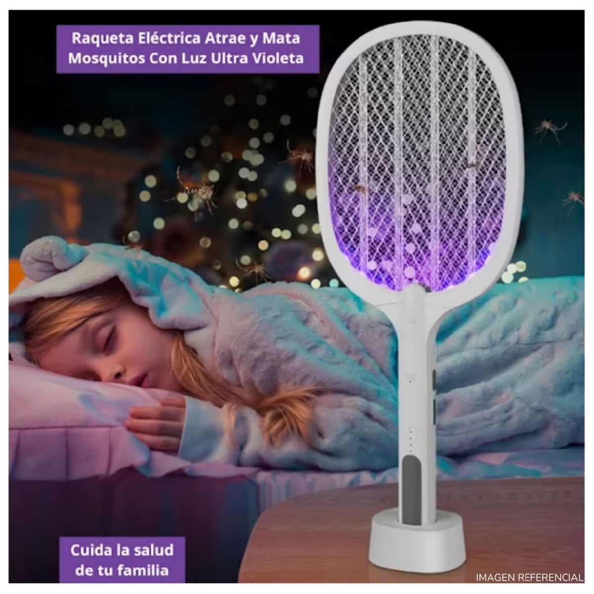 OEM - Raqueta Electrica Mata Zancudo Mosquitos Insectos Con Base